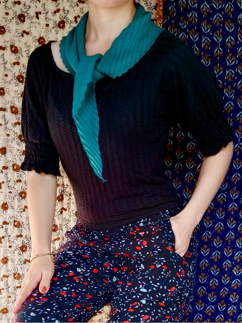ModCloth ❉ One To Admire Boat Neck Puff Sleeve Rib Knit Smocked Crop Top Black
